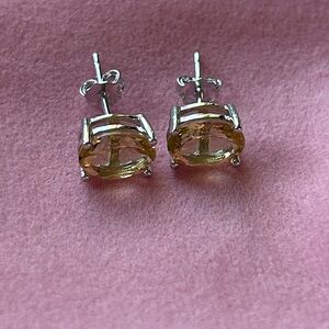 Yellow citrine November birthstone Sterling‎ Silver oval stud earrings